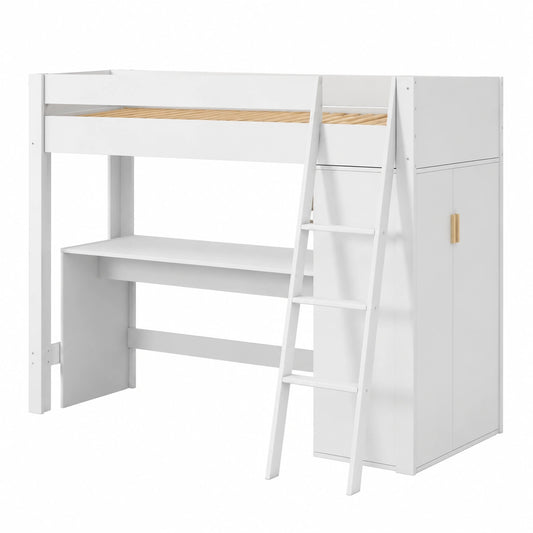 Lit gain de place, en bois massif, coloris blanc, 90 x 200 cm, pour la chambre