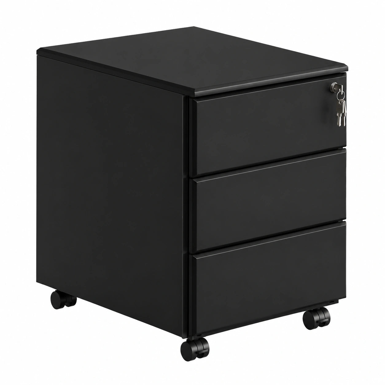 Bureau, en métal, avec rangement, avec tiroirs, sur roulettes, coloris noir, pour l’espace de travail