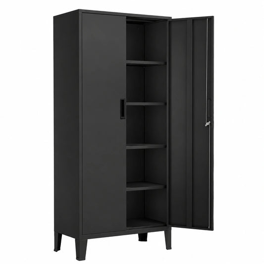 Armoire, réglable, avec rangement, avec étagères, en métal, 80 x 40 x 180 cm, coloris noir, pour la chambre