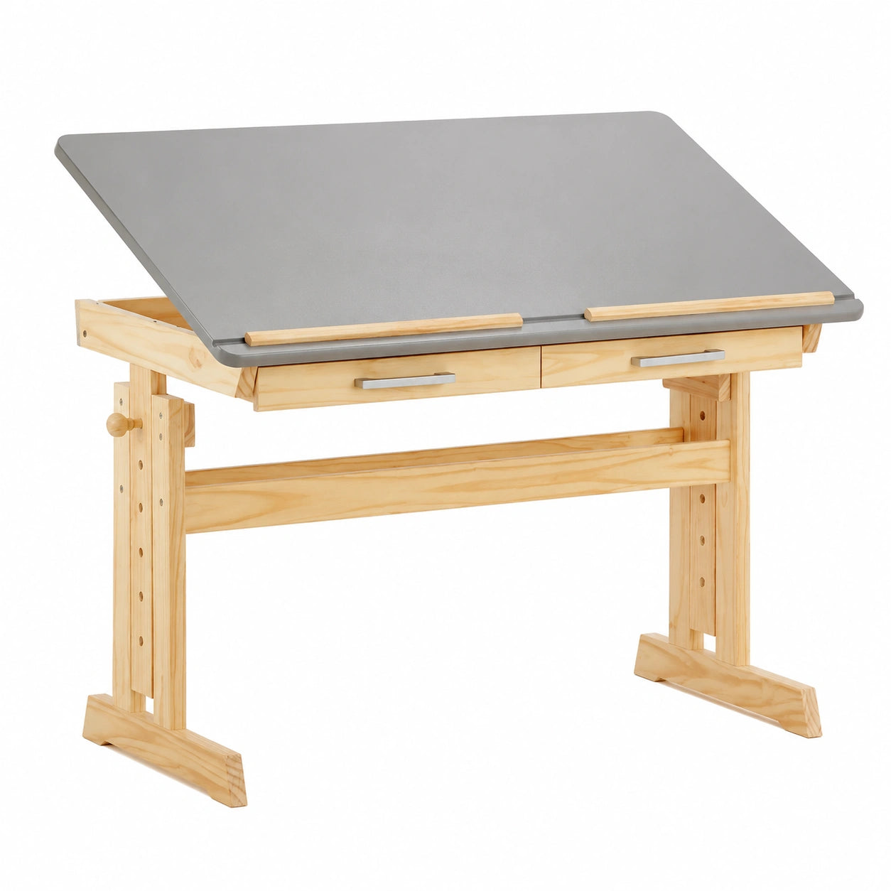 Bureau, réglable, avec tiroirs, coloris gris et naturel, pour l’espace de travail