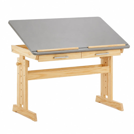 Bureau, réglable, avec tiroirs, coloris gris et naturel, pour l’espace de travail