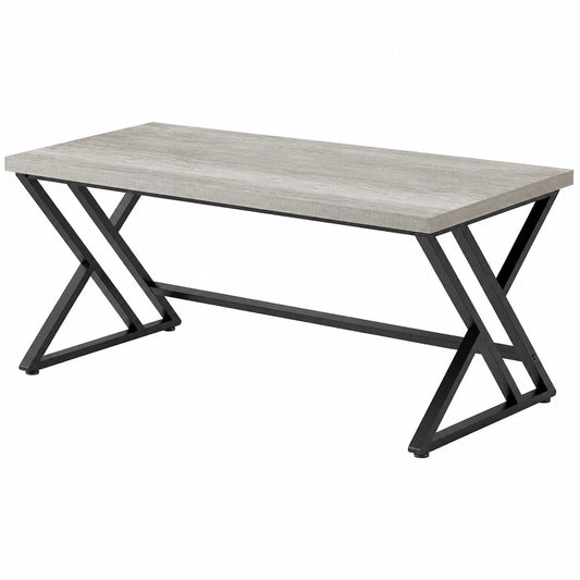 Bureau, avec rangement, en chêne et métal, coloris gris, pour l’espace de travail